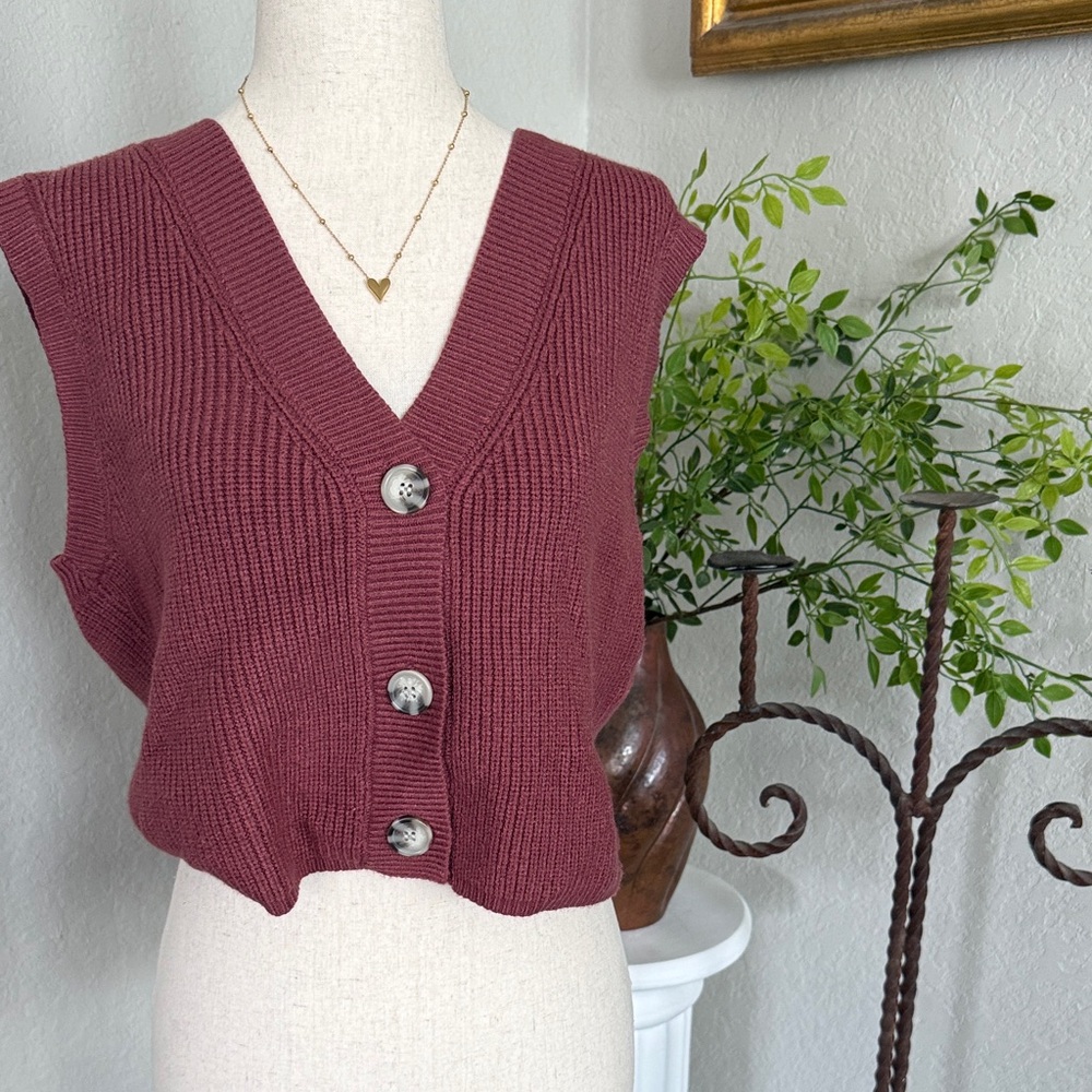 Women's Burgundy Button-Up Sweater Vest